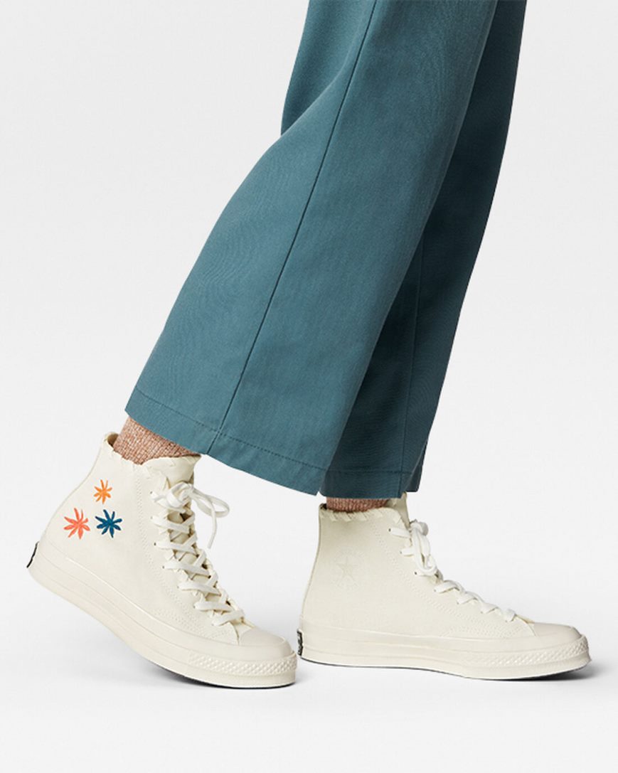 Women's Converse Chuck 70 Embroidered Florals High Top Shoes Beige / Beige White | AU 60389G
